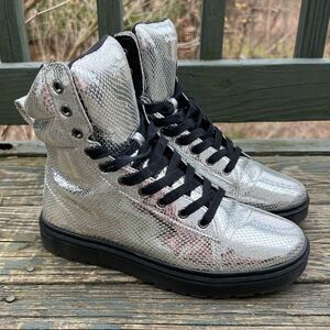 Dr. Martens Mix High Tops Boots Shoes Metallic Silver Women’s Size 9